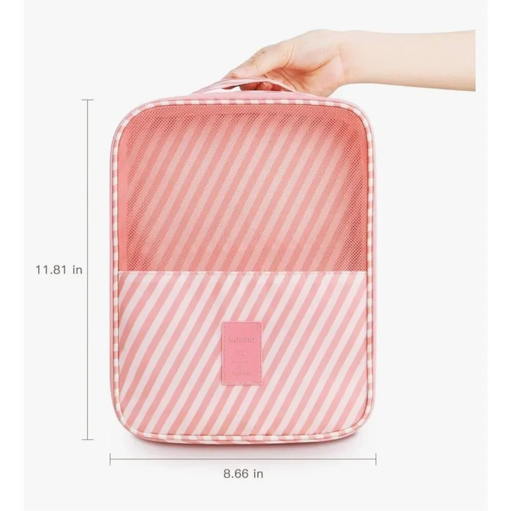 Mossio Shoe Bag Travel Storage Pouch Organizer Pink Stripe Unisex Luggage